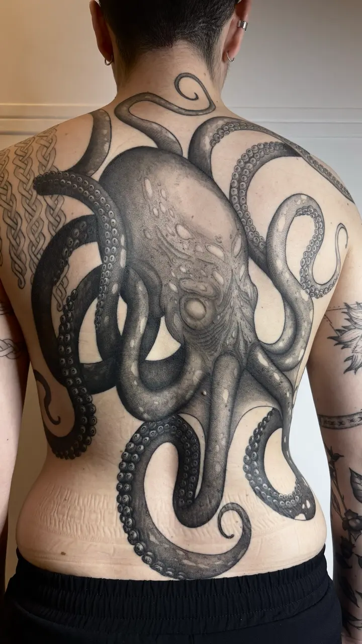 Back Octopus — Blackwork tattoo by Nillattt, photo 1