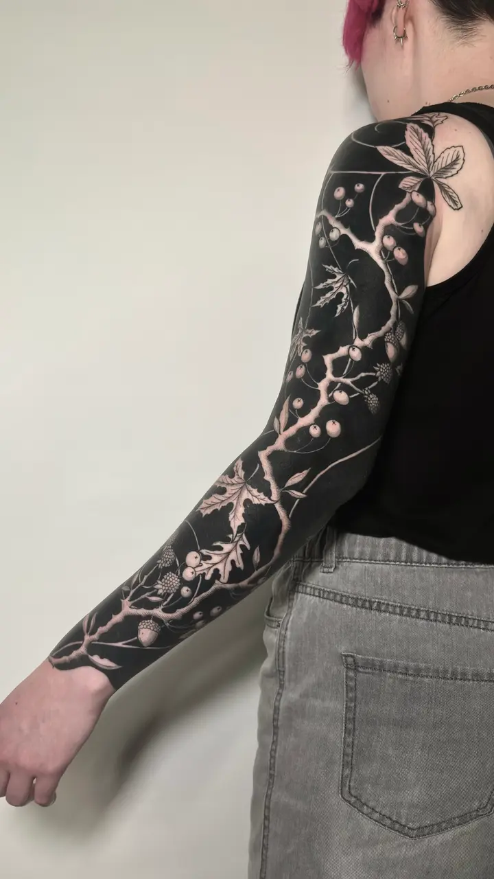 Botanical Sleeve — Blackout tattoo by Nillattt, photo 1