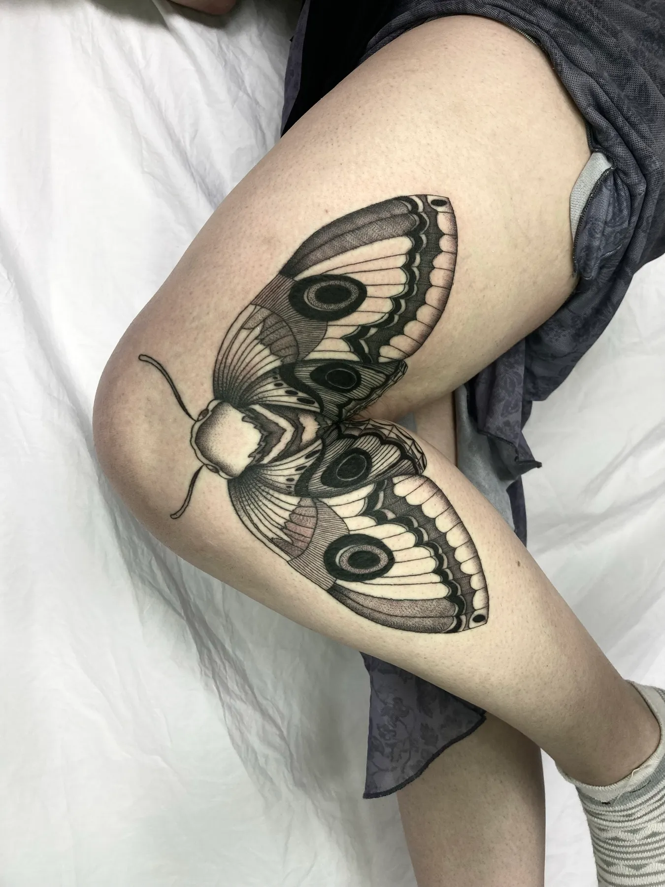 Polilla en Rodilla — tatuaje Blackwork de Nillattt, foto 1