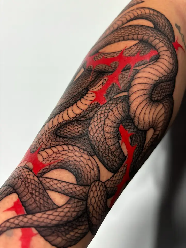 Red Serpents — Blackwork tattoo by Nillattt, photo 1