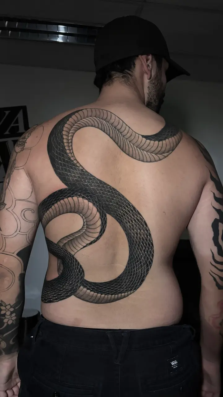 Serpent Back — Blackwork tattoo by Nillattt, photo 1
