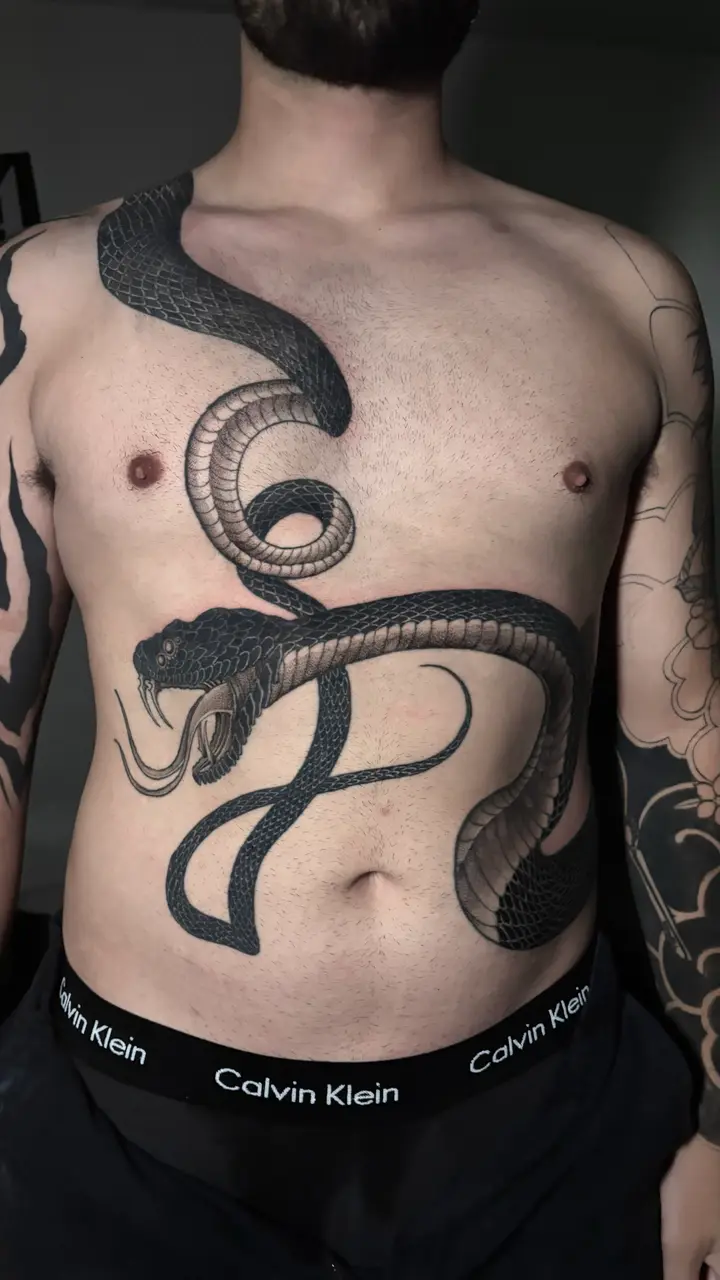 Serpent Chest — Blackwork tattoo by Nillattt, photo 1