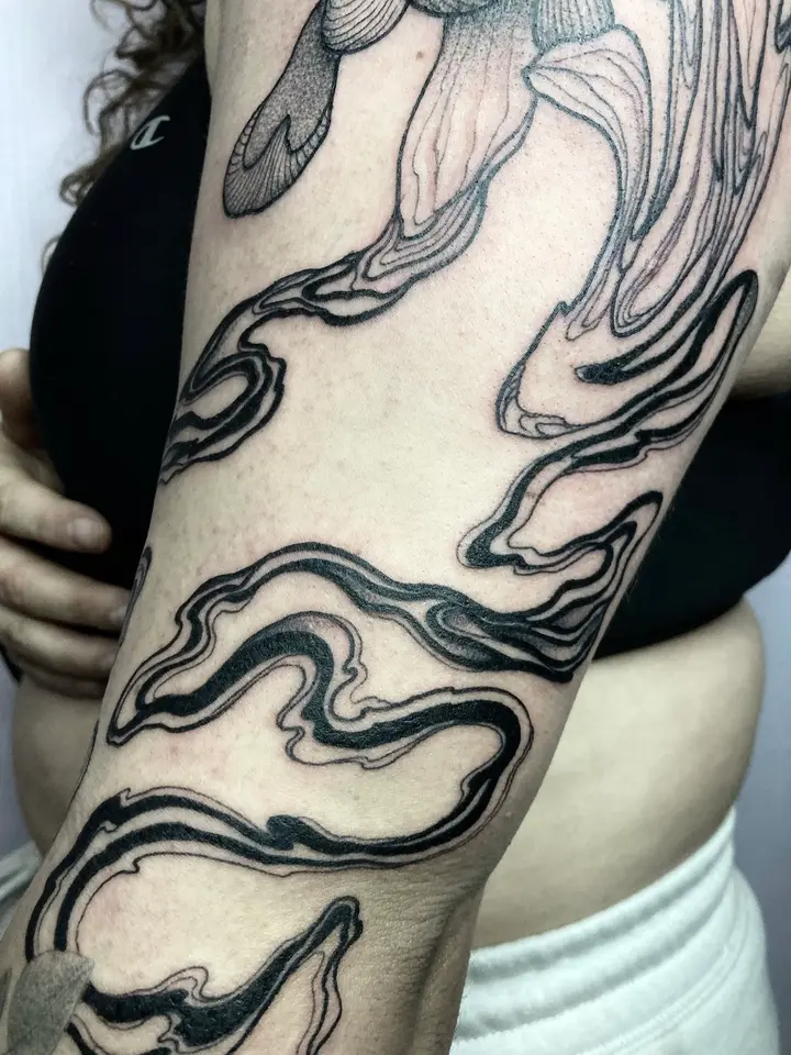 Suminagashi Sleeve — Blackwork tattoo by Nillattt, photo 1