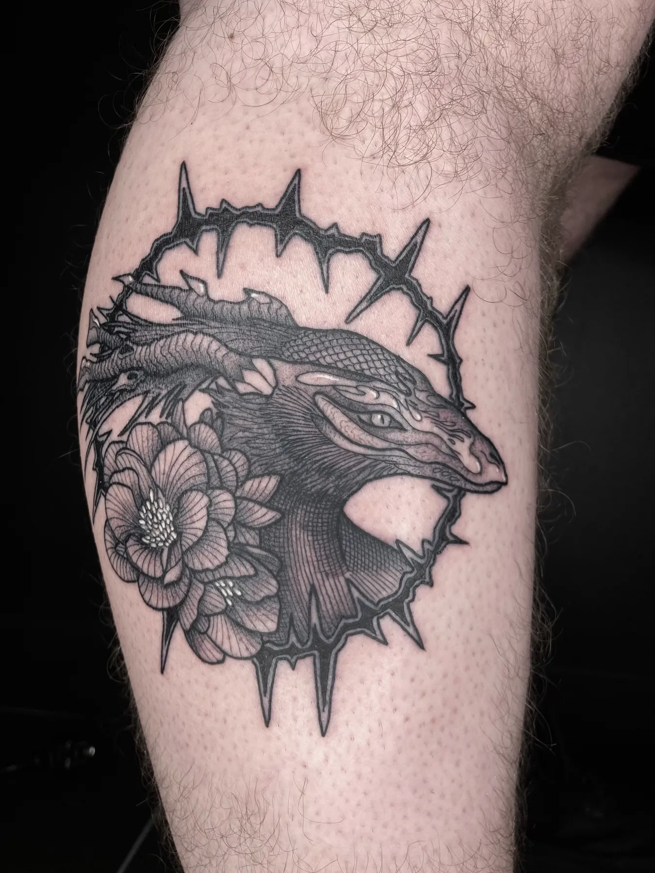 Thorned Dragon — Blackwork tattoo by Nillattt, photo 1