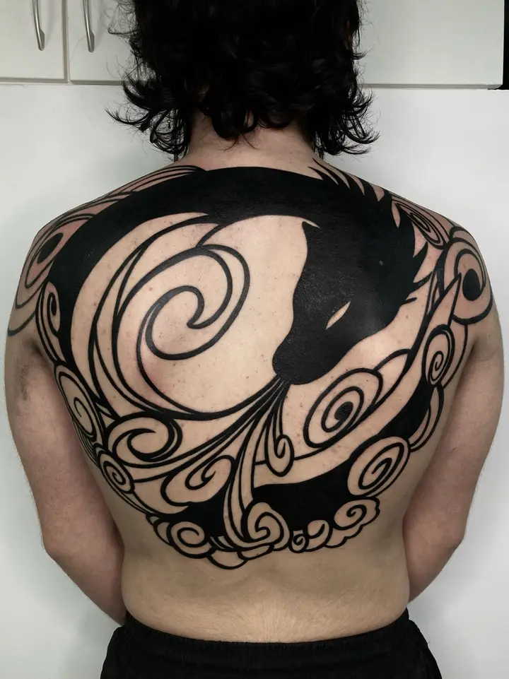 Tribal Dragon Back — Blackwork tattoo by Nillattt, photo 1